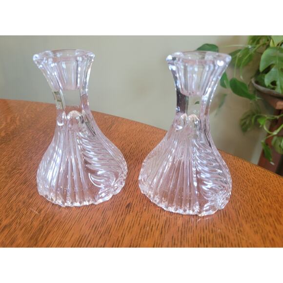 VTG Pair Anna Hutte Bleikristall Clear 24% Lead Crystal Candlesticks Germany - Picture 7 of 10